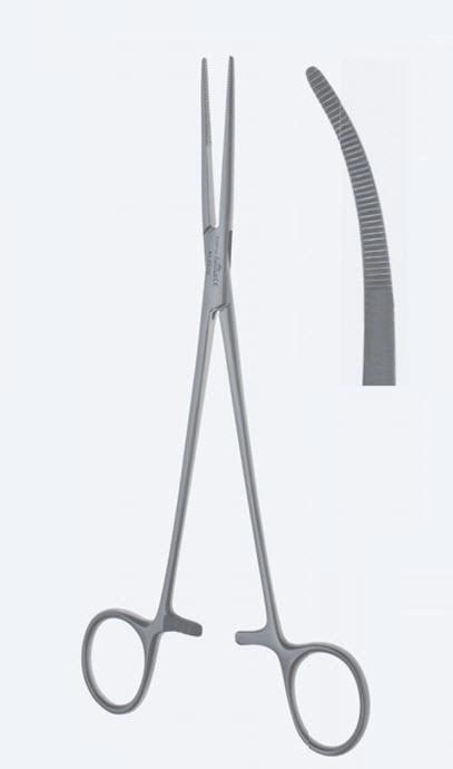 Зажими, хірургічні, гемостатичні, "Birkett", делікатні, вигнуті, зубчаті щелепи, довжина 185 мм, 7 1/4". Бренд - Asanus Medizintechnik Gmb, Німеччина